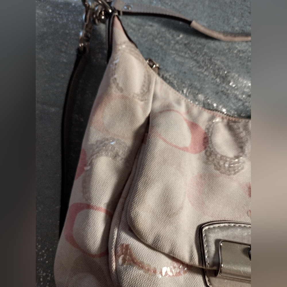 Y2K Rare Coach Sequin Pink Iridescent Holographic Satchel Crossbody Bag Vint… - Picture 10 of 16